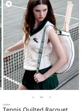 caraa Quilted Tennis Racquet Bag in Cream with Green Trim